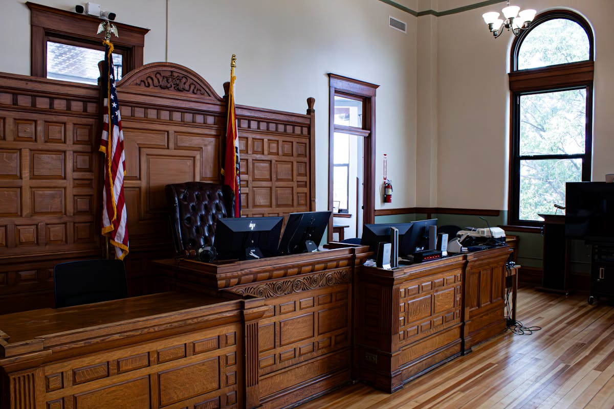 Courtroom with American Flags in USA